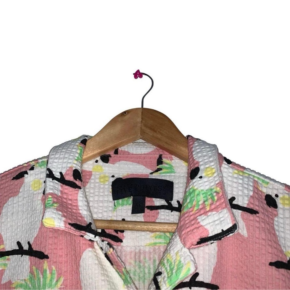 Pink Five points pink button up with white parrot pattern - Picture 4 of 4